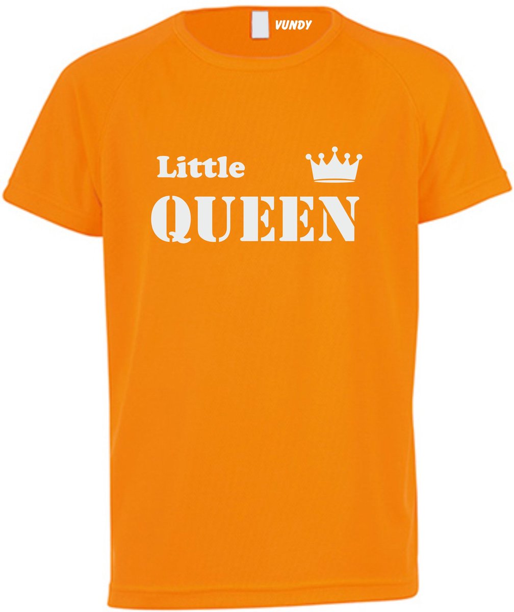 T-shirt kinderen Little Queen | koningsdag kinderen | oranje shirt | Oranje | maat 128